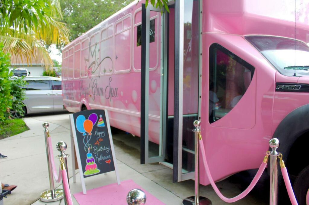 spa for girls near me, mobile spa party, spa party bus, girl-spa birthday party bus